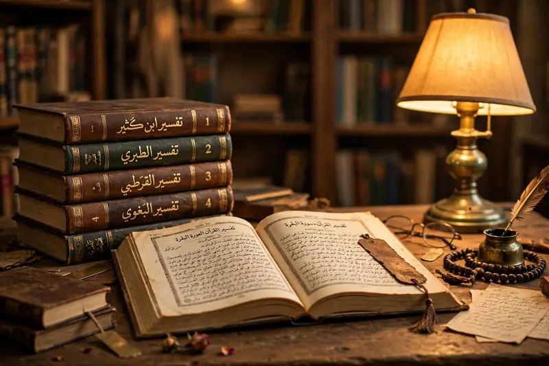 Open Quran in golden light, Tafseer course