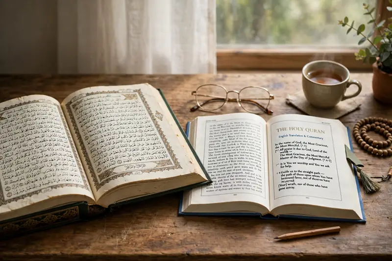 Young boy reading the Quran online, Quran translation course
